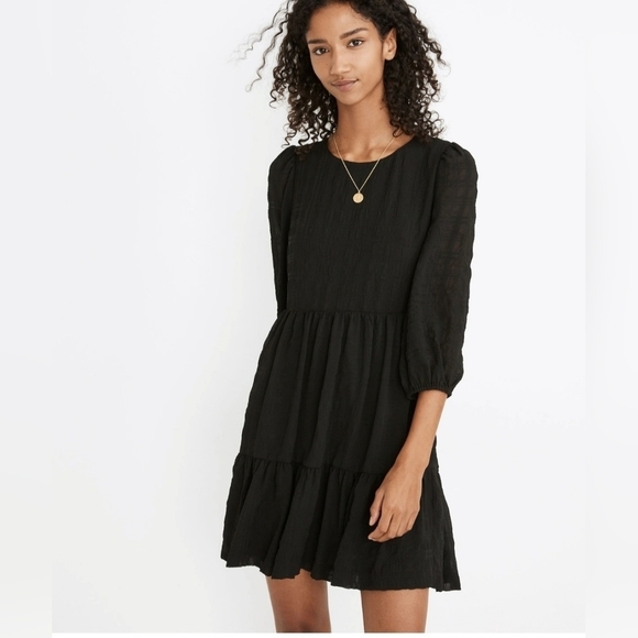 Madewell Dresses & Skirts - NWOT Madewell Black Puff Sleeve Ruffle Hem Mini Dress Size 4
